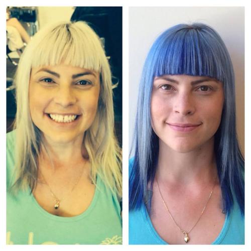 Before and after hair blonde hair blue hair