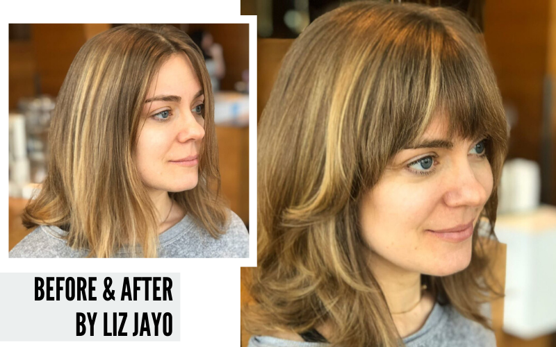 A before and after photo of a shag haircut by Liz Jayo.