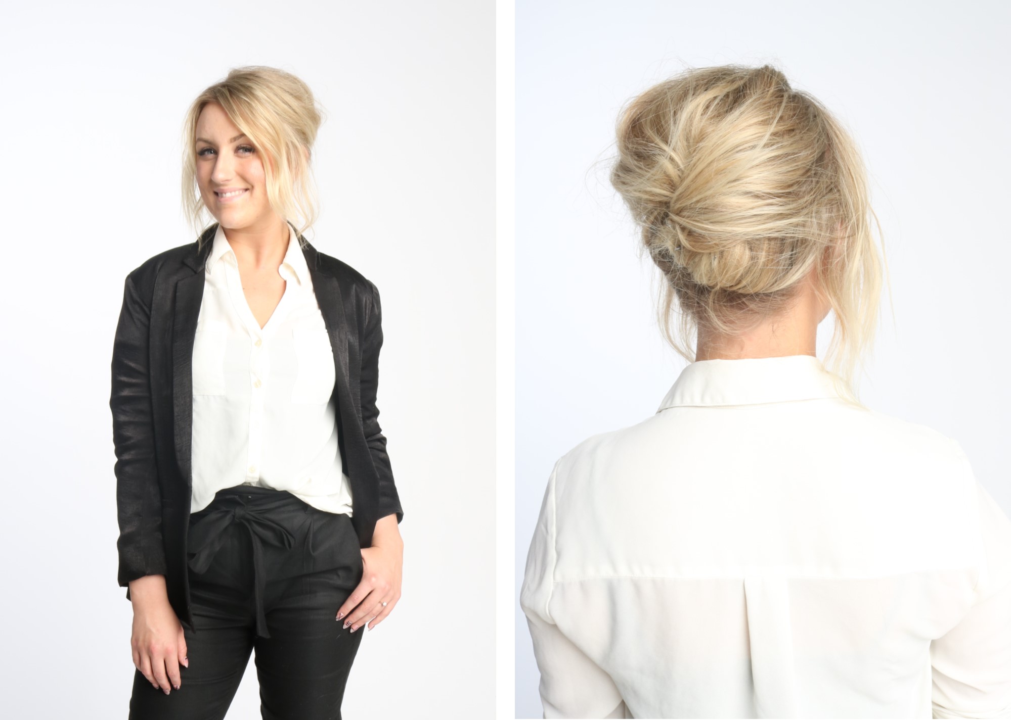 hannah, chignon, stylist, master, aveda, professional, office, hair, hairstyle, step by step