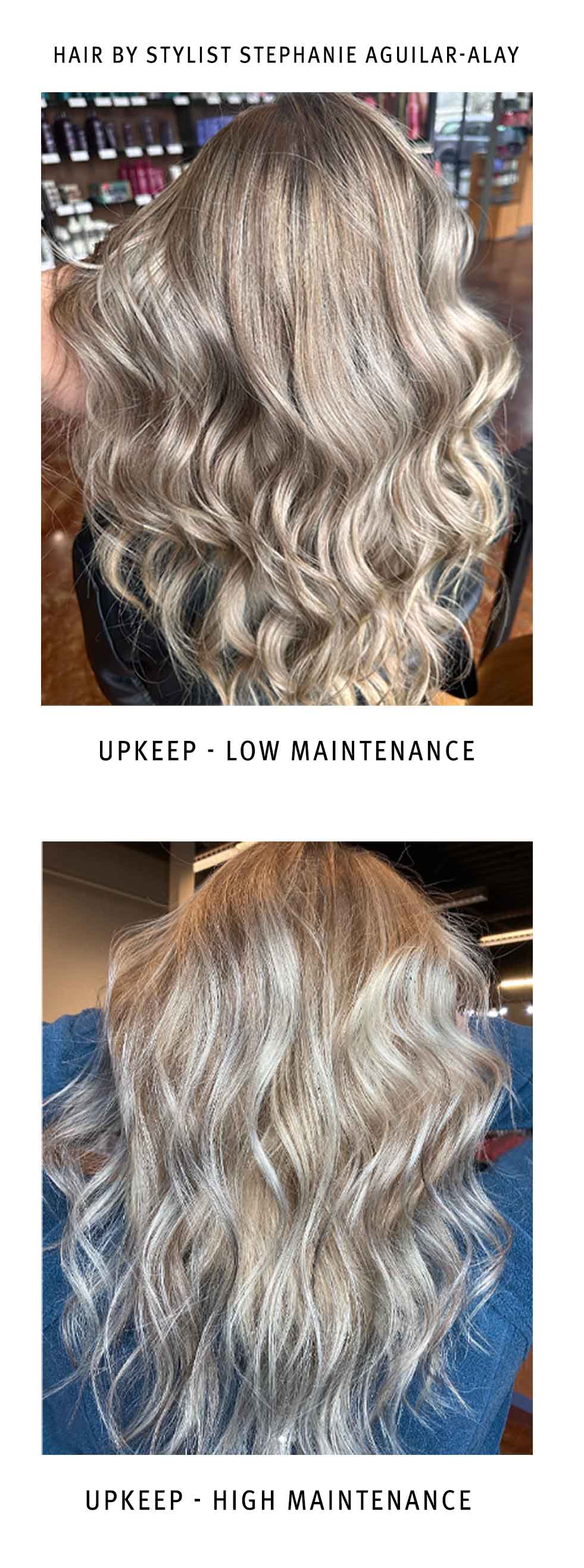 image of upkeep on hair comparing warm vs cool blonde