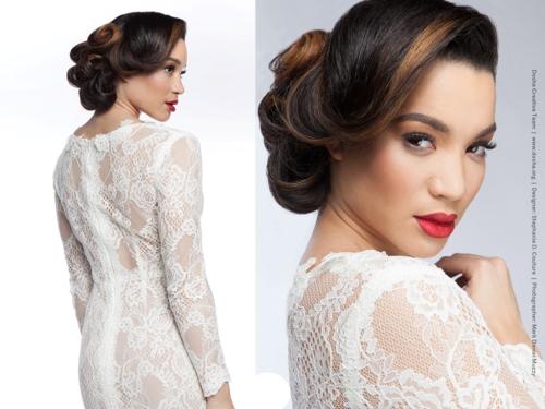stephanie D'couture gown retro hairstyle bride